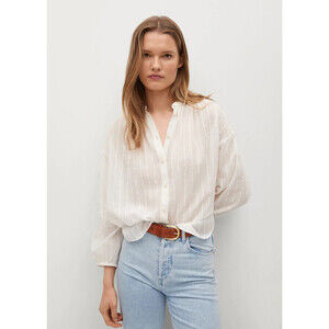 Mango Women's Oversize Cotton Blouse In White Relax Fit Size US 4 S